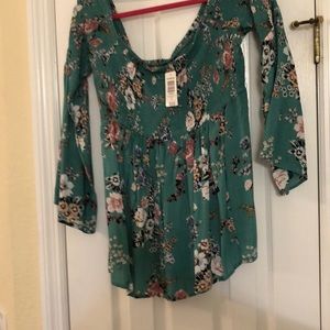 Torrid BoHo Teal Floral Off-Shoulder Blouse